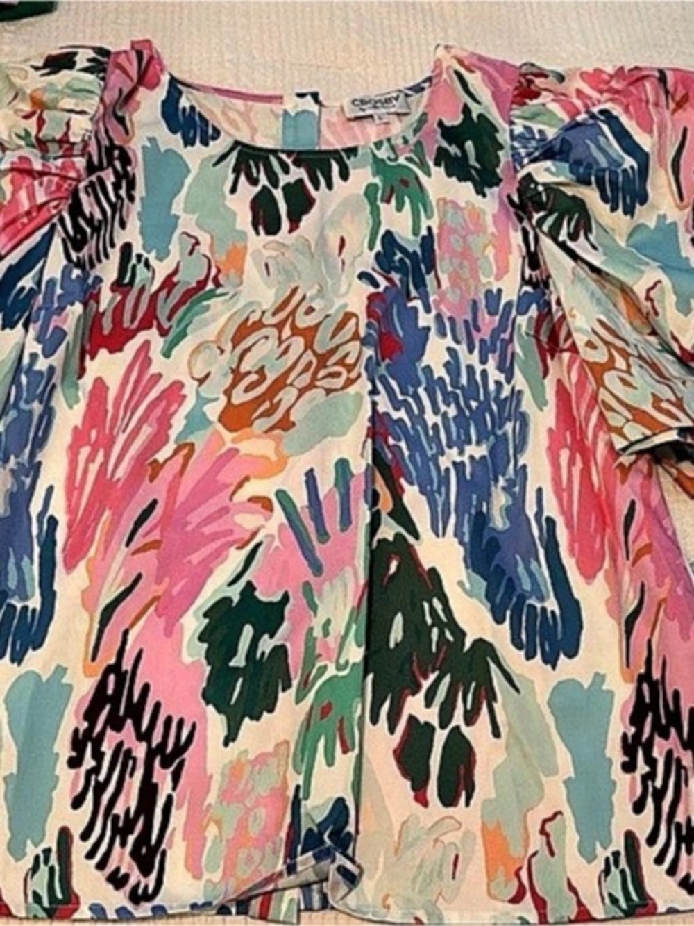 Crosby by Mollie Burch Abstract Short Sleeve Blouse in Pink & Blue